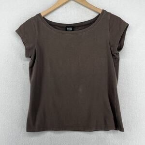 EILEEN FISHER Top S Organic Cotton Stretch Jersey Short Sleeve Brown USA